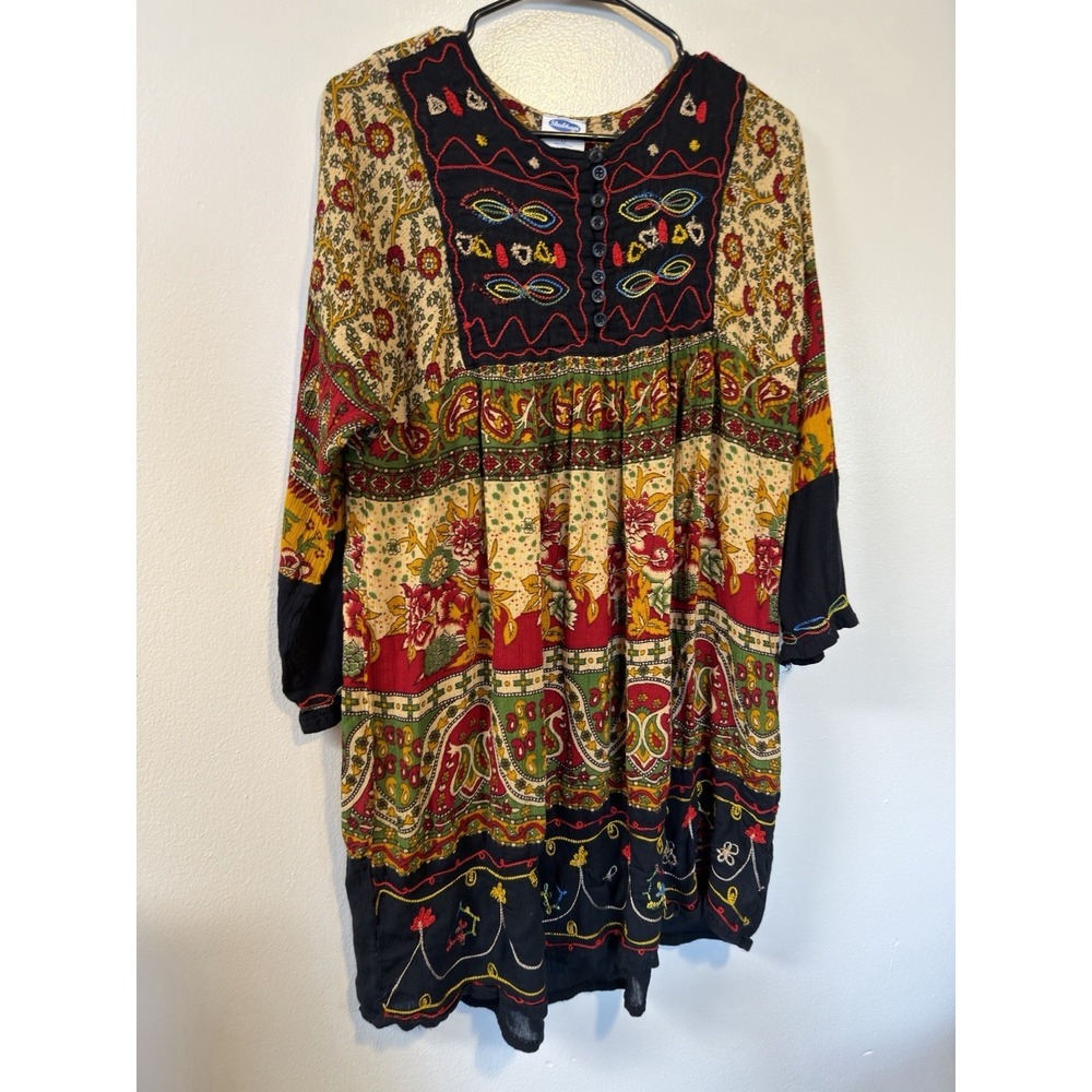 Shubham Boho Embroidered Paisley Floral Tunic Mini Dress Rayon Multicolor OS - Picture 7 of 12